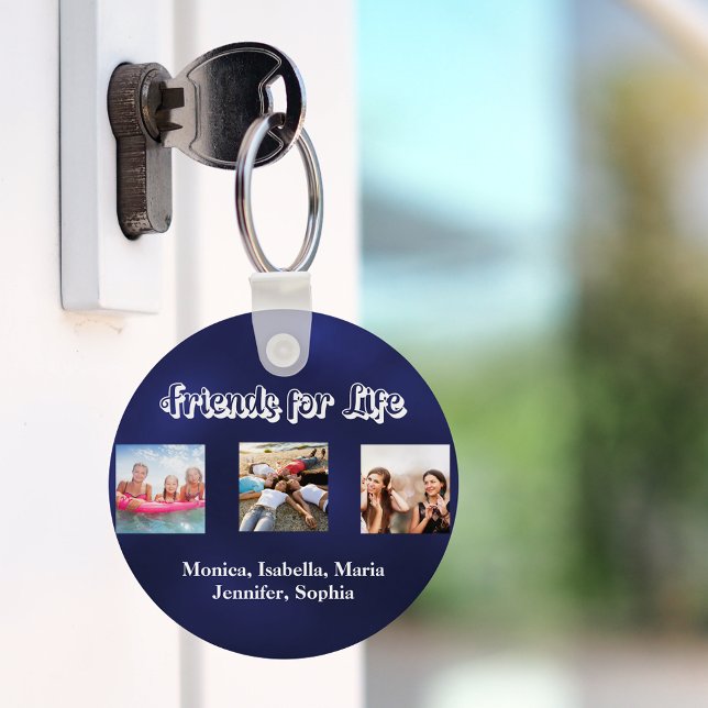 Best friends BFF photo names navy blue white Key Ring (Creator Uploaded)