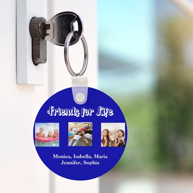 Best friends BFF photo names royal blue white Key Ring (Creator Uploaded)