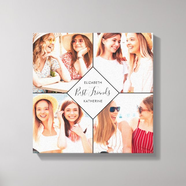 Best Friends BFFs Besties Name Photo Collage Canvas Print (Front)