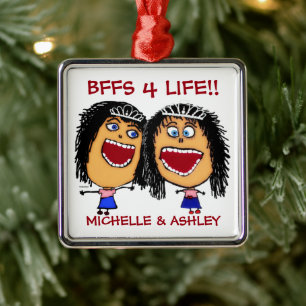 Best Friends BFFS or Sisters Cartoon CUSTOM Metal Tree Decoration