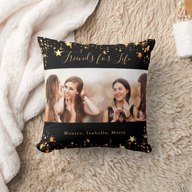 Best friends black gold stars photo cushion (Blanket)