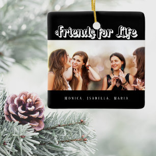 Best friends black photo names modern ceramic ornament