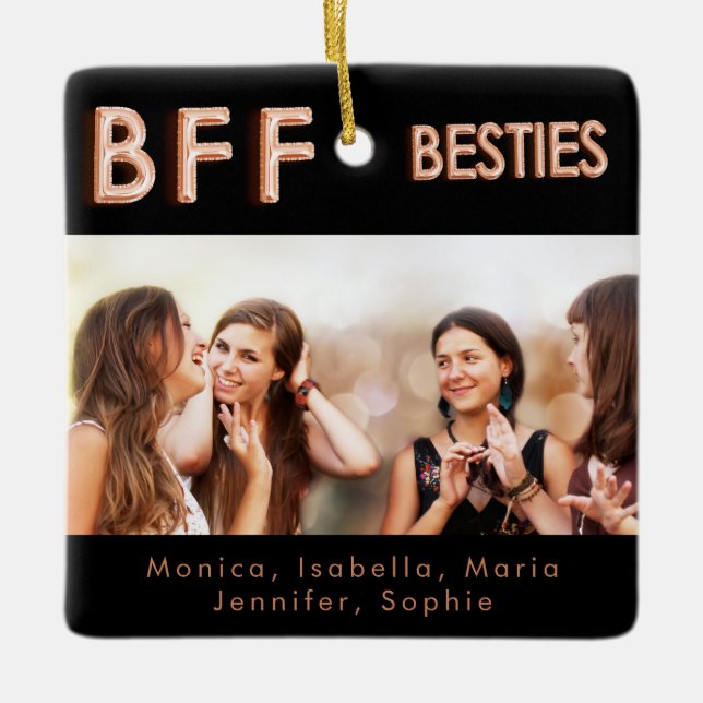 Best friends black rose gold besties BFF photo Ceramic Ornament (Front)
