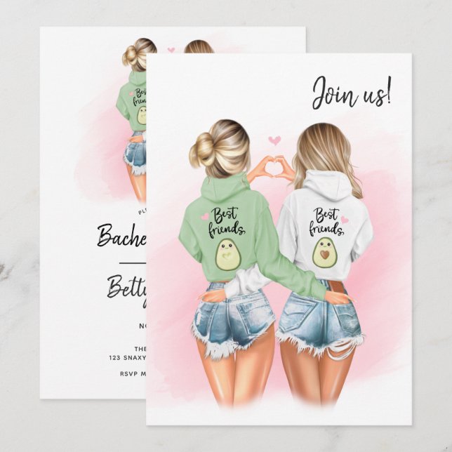 Best Friends Blonde Bachelorette Invitation (Front/Back)
