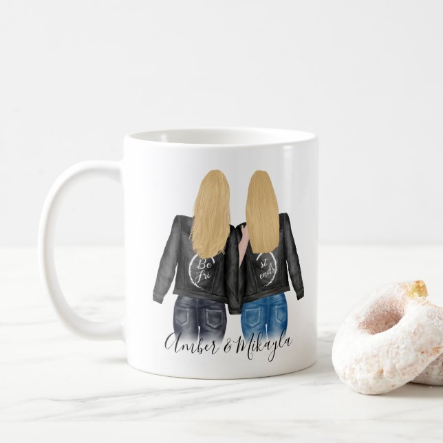 Best Friends Blonde Hair BFF Besties Friendship Coffee Mug (With Donut)