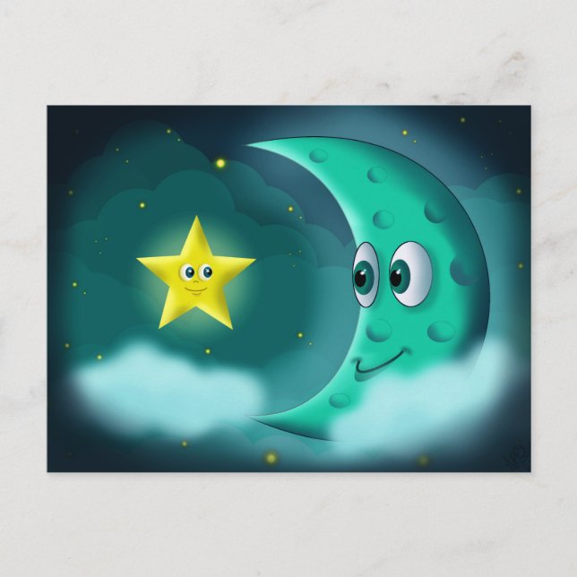 Best Friends Blue Moon and Yellow Star Postcard (Front)