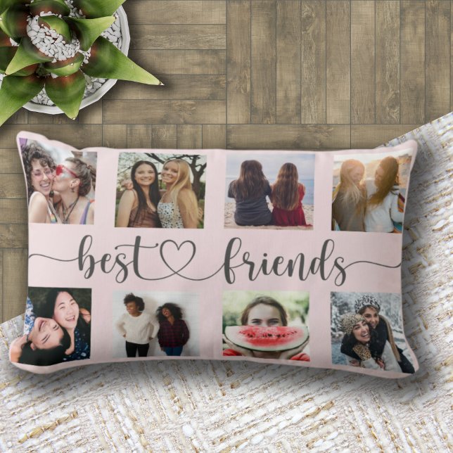BEST FRIENDS Blush Pink Photo Collage Throw Pillow (Creator Uploaded)