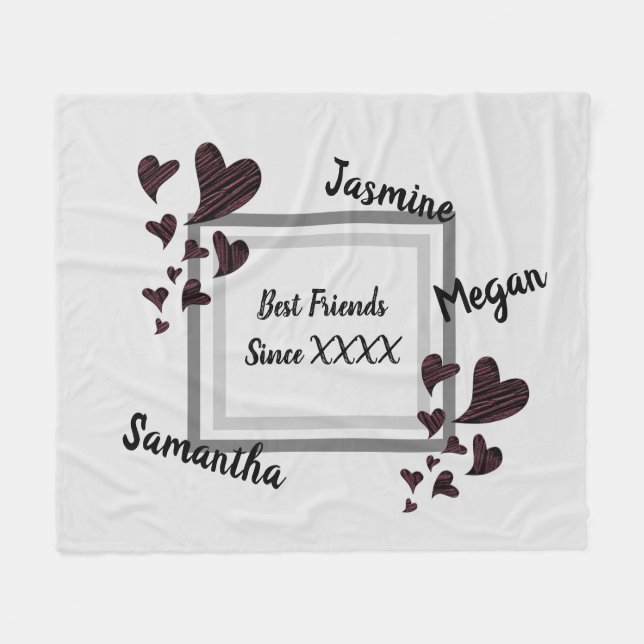 Best Friends Bright Red Heart Long Friendship Fleece Blanket (Front (Horizontal))