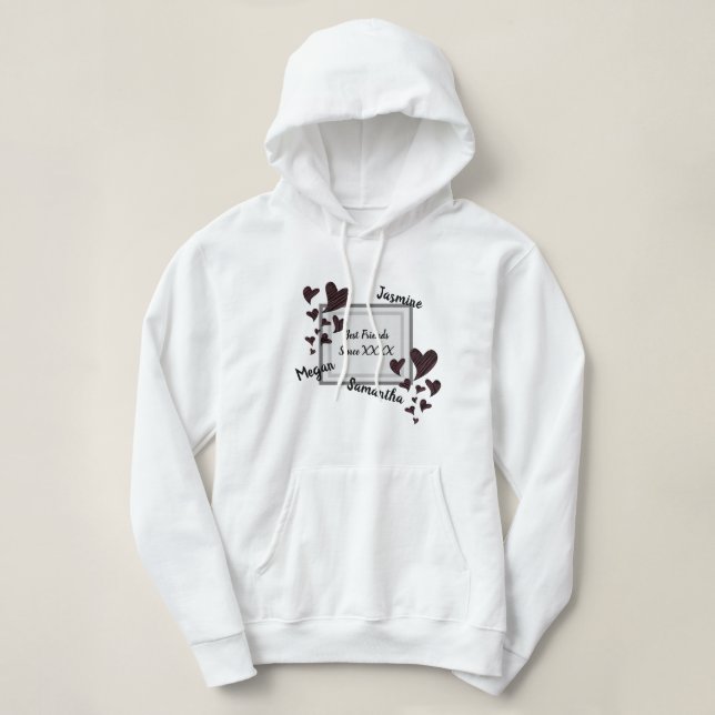 Best Friends Bright Red Heart Long Friendship Hoodie (Design Front)