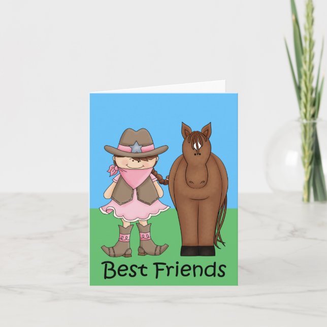 Best Friends - Brunet Cowgirl and Horse Card (Front)