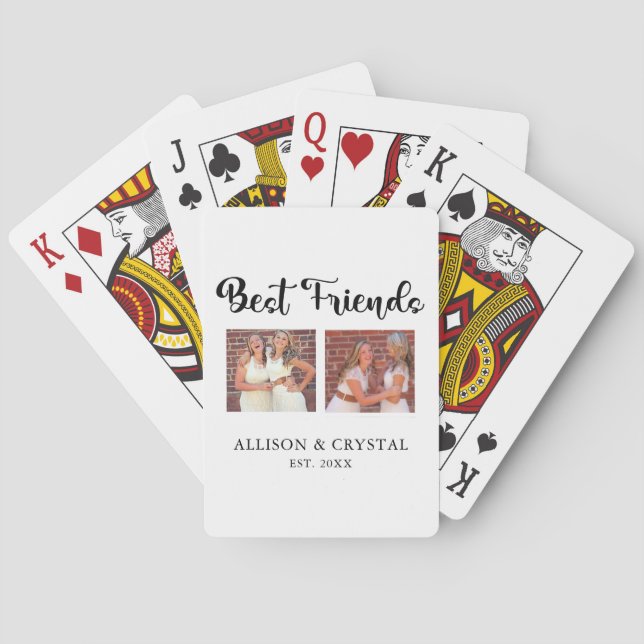Best Friends Calligraphy 2 Photo Collage BFF's  Playing Cards (Back)