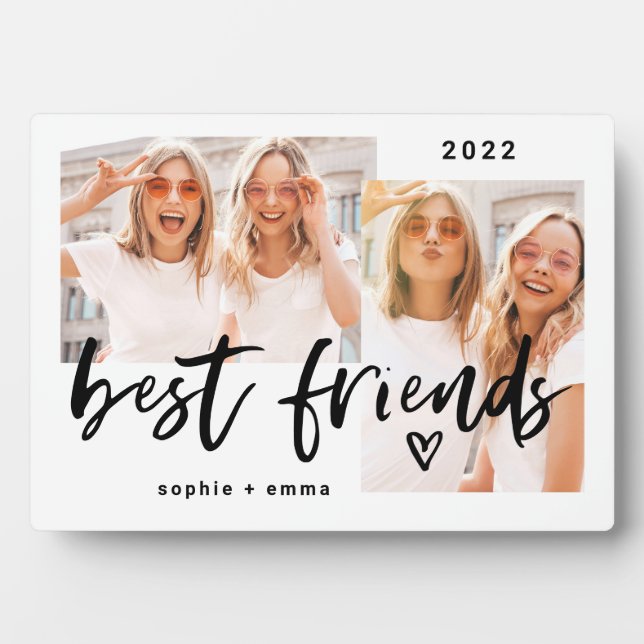 Best Friends | Casual Script and Two Photo Grid Plaque (Front)