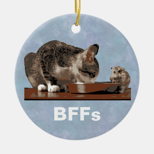Best Friends Cat & Mouse Sharing Food Bowl Ceramic Tree Decoration (Front)