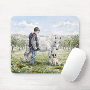 Best Friends-Child with Pony and Dog in an Orchard Mouse Mat
