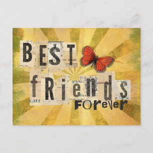 Best Friends Collage Word Cutout Vintage Butterfly Postcard