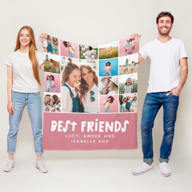 Best friends colourful 15 photo modern minimal fleece blanket (In Situ)