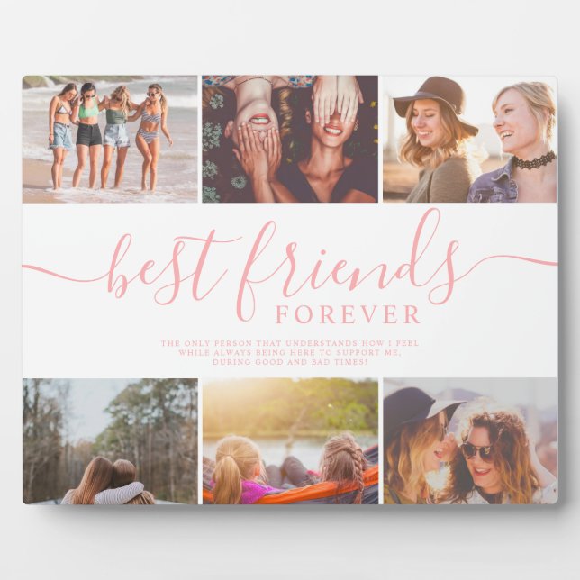 Best friends cool script pink 6 photo collage grid plaque (Front)
