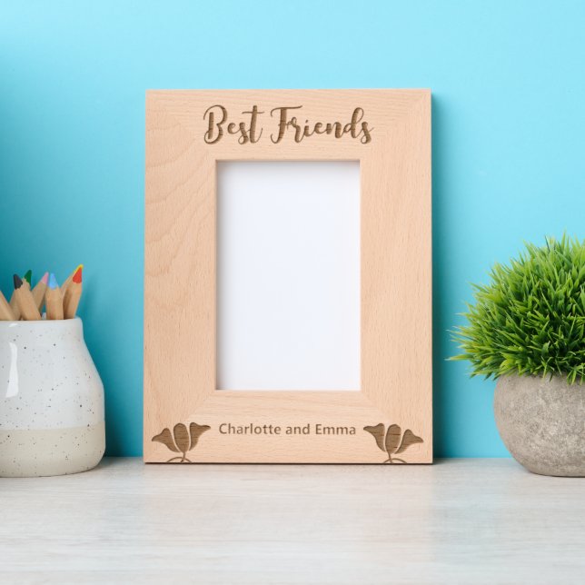 Best Friends Cursive Script Flowers Names Portrait Etched Frames (Front)