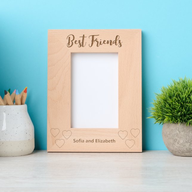 Best Friends Cursive Script Hearts Names Portrait Etched Frames (Front)
