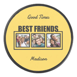 Best Friends custom name, photos & colour Hockey Puck