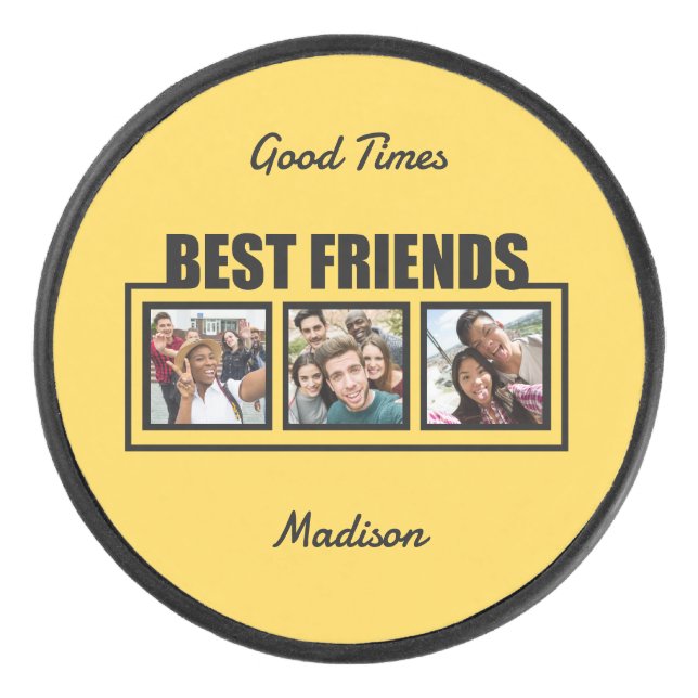 Best Friends custom name, photos & colour Hockey Puck (Front)