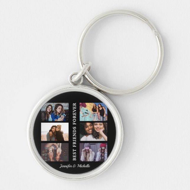Best Friends custom names and 6 photo collage bff Key Ring (Front)
