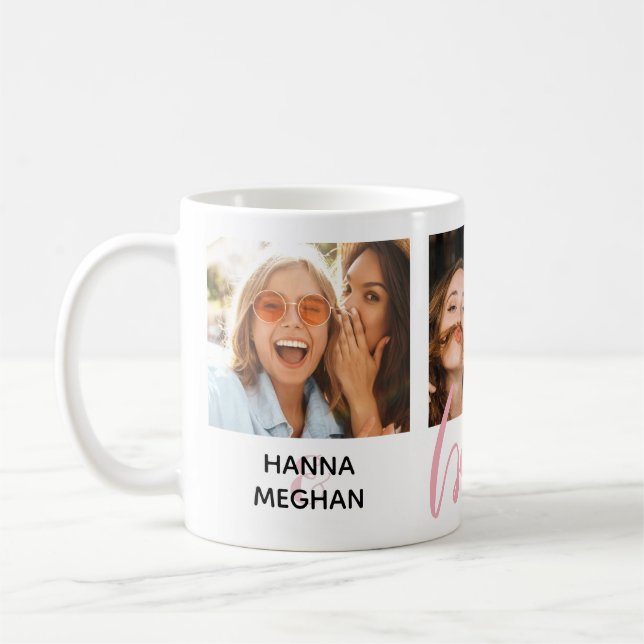 Best friends custom photo pink besties coffee mug (Left)