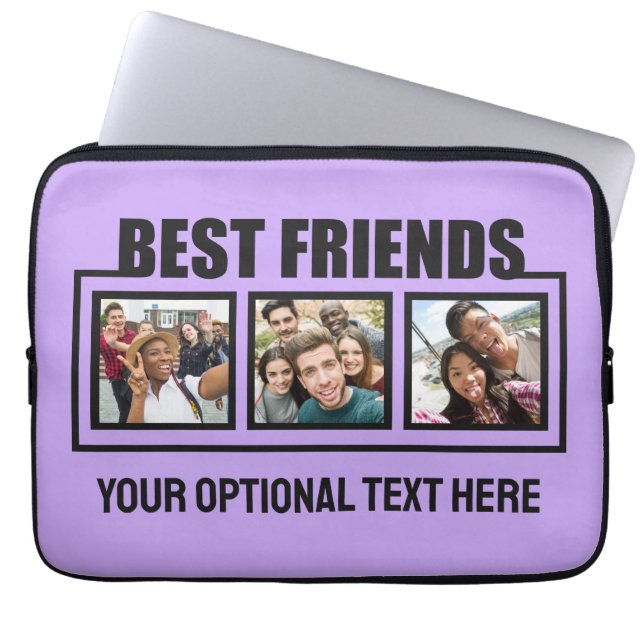 Best Friends custom photos, text & colour Laptop Sleeve (Front)