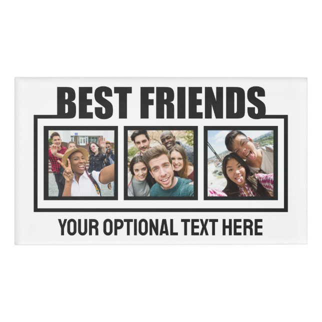 Best Friends custom photos, text & colour Name Tag (Front)