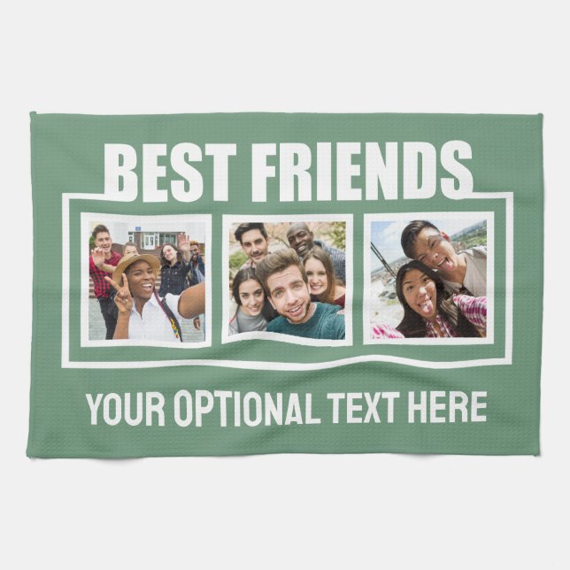 Best Friends custom photos, text & colour Tea Towel (Horizontal)