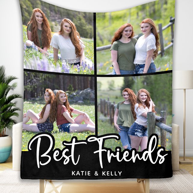 Best Friends Customised 4 Photo Collage Fleece Blanket (Creator Uploaded)