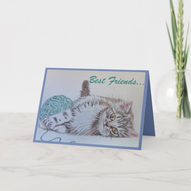Best Friends Cute Cat Art Greetings Card (Front)