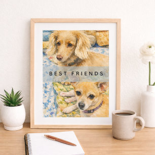 Best Friends Cute Dogs Watercolor Poster