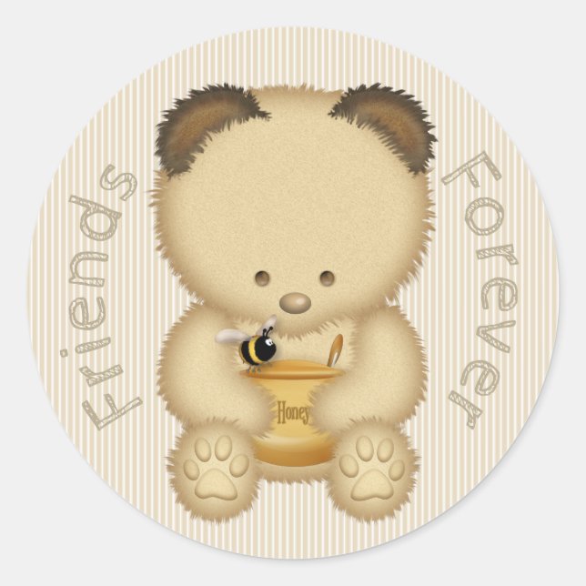 Best Friends Cute Honey Bear Classic Round Sticker (Front)