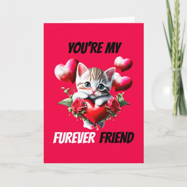 Best friends cute kitten cat pun furever bff happy holiday card (Front)