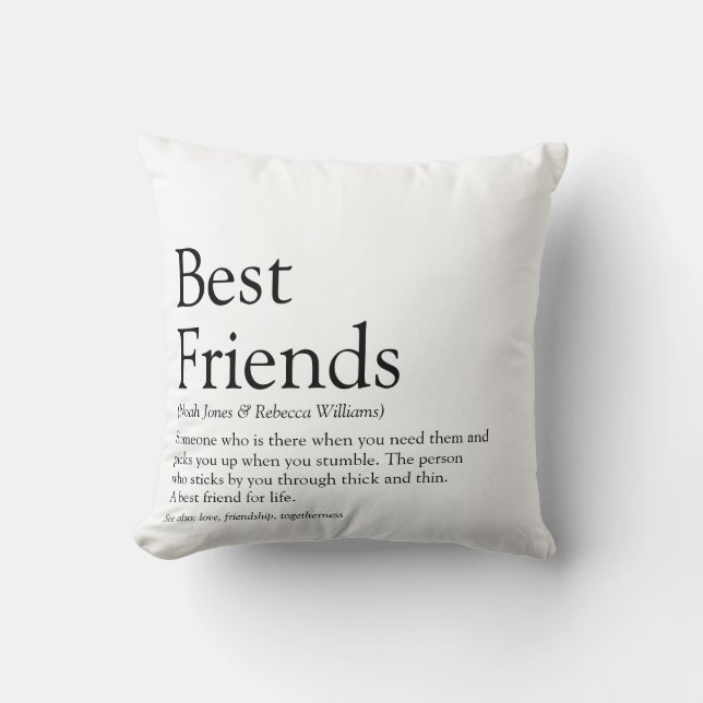 Best Friends Definition Modern Fun Black and White Cushion (Front)