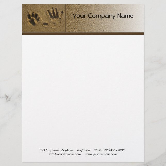 Best Friends Dog Paw and Hand Print in the Sand Customised Letterhead (Front)