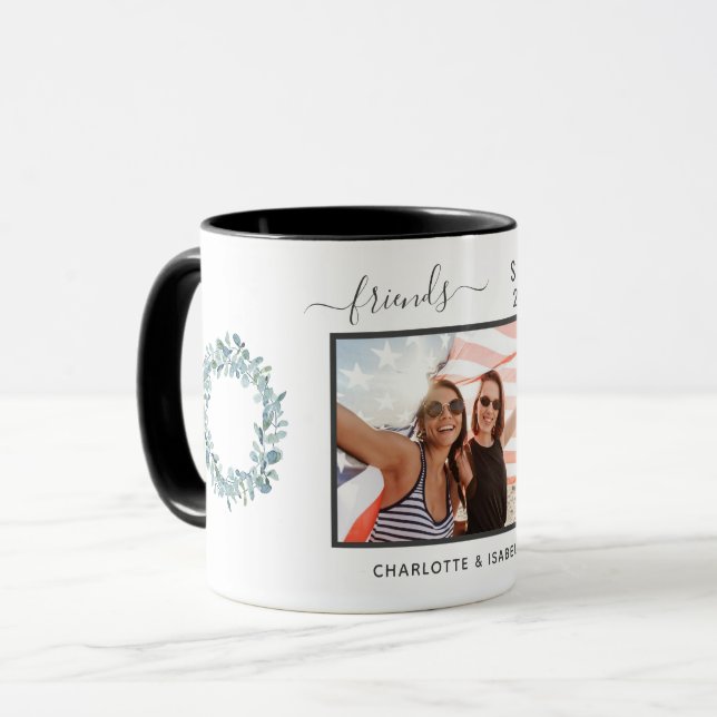 Best friends eucalyptus greenery photo names scrip mug (Front Left)