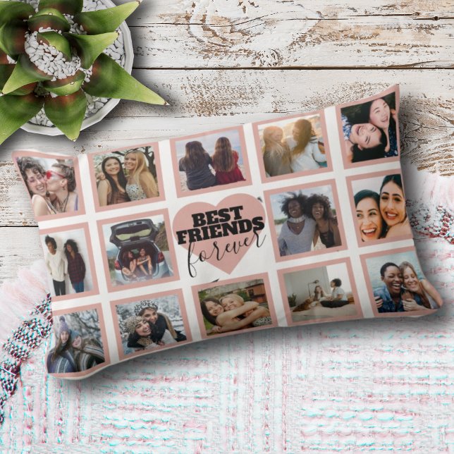 Best Friends Forever 14 Photo Collage Bestie Lumbar Cushion (Creator Uploaded)