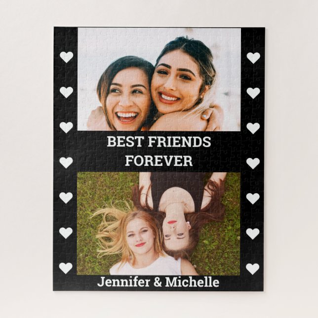 Best Friends Forever 2 Custom Photo and Name black Jigsaw Puzzle (Vertical)