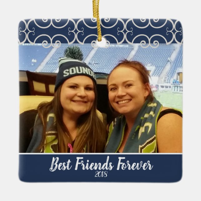 Best Friends Forever 2-Sided Photo Christmas Ceramic Ornament (Front)