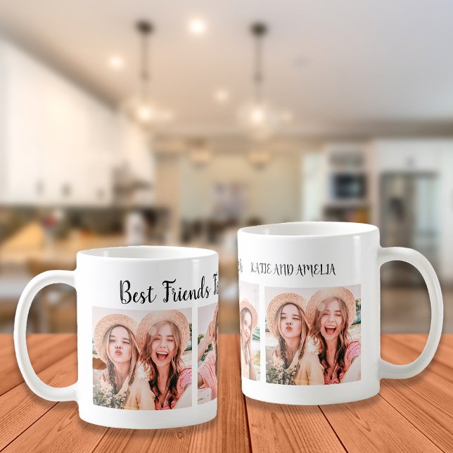 Best Friends Forever 3 Photo Names Coffee Mug (Best Friends photo mug. Personalize with photos of you and your best friend.)