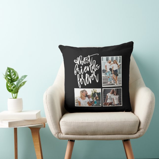 Best Friends Forever 3 Photos Script White Black Cushion (Chair)