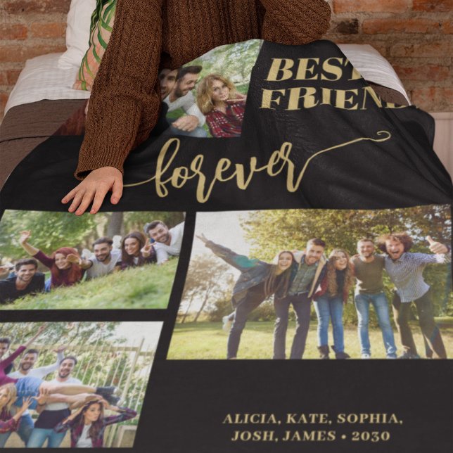 Best friends forever 4 photos personalised names fleece blanket (For a good quality of print, it is important to upload high resolution photos!)