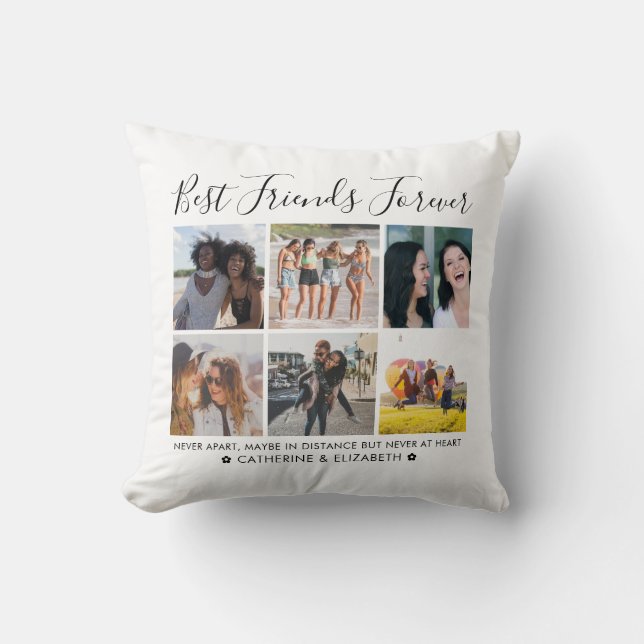 Best Friends Forever 6 Photo Collage Quote Script Cushion (Front)