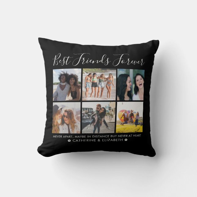 Best Friends Forever 6 Photo Quote Script Black Cushion (Front)