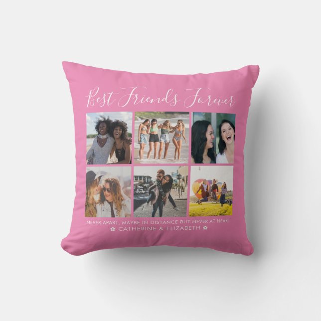 Best Friends Forever 6 Photo Quote Script Pink Cushion (Front)