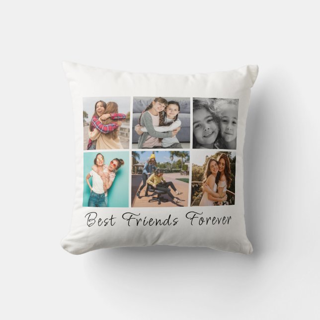 Best friends forever 6 photo white handwritte text cushion (Front)