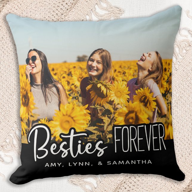 Best Friends Forever Besties Black Photo Cushion (Creator Uploaded)