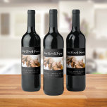 Best friends forever besties black photo wine label<br><div class="desc">A gift for your best friend(s) for birthdays,  Christmas or a special event. white text: Best Friends Forever,  written with a trendy hand lettered style script. Personalise and use your own horizontal photo and names. A chic black background.</div>